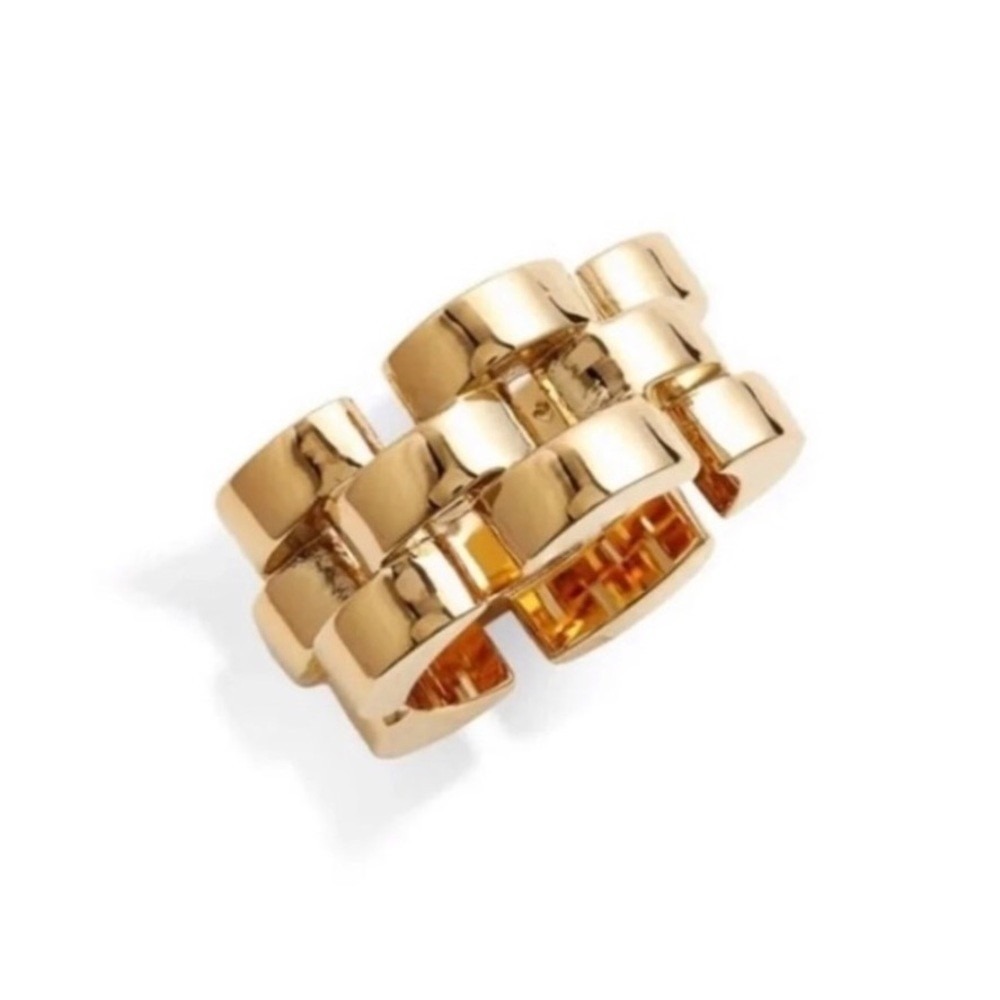Kate Spade Rolly Sliced Scallops Gold Plated Heavy Chain Link Ring Sz 5